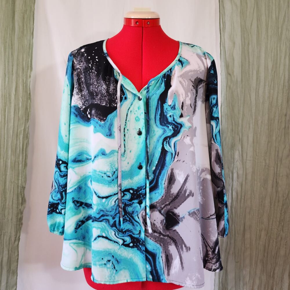 Valerie Stevens Blue Oversize Relaxed Blouse Size L